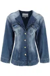 Ganni Sparkle Logo Denim Fitted Blazer In Blue