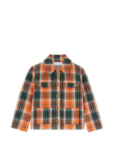 Ganni Blazer In Graphic Check In Orange
