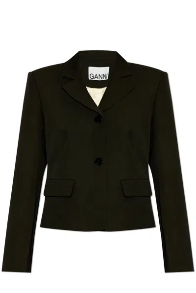 Ganni Fitted Blazer Woman Black In Cotton