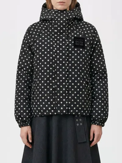 Ganni Flyweight Banana Graphic Long Coat In Black