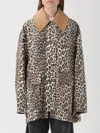 Ganni Leopard Printed Canvas Midi Puffer Jackets Brown In Brown