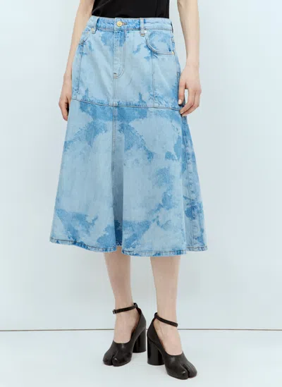 Ganni Bleach Denim Flounce Midi Skirt In Blue