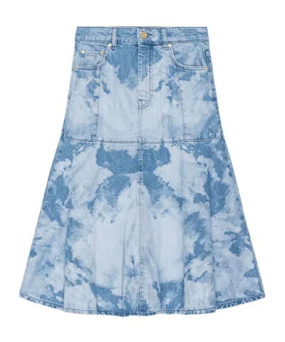 GANNI GANNI BLEACH DENIM FLOUNCE MIDI SKIRT