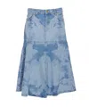 Ganni Blue Bleach Denim Flounce Midi Skirt In Light Blue Stone