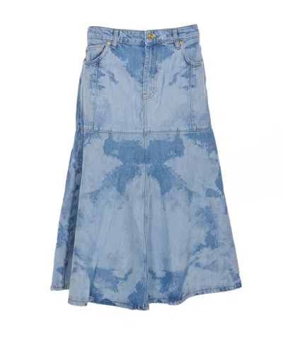 Ganni Bleach Flounce Midi Denim Skirt In Light Blue Stone