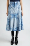 Ganni Blue Bleach Denim Flounce Midi Skirt In Light Blue Stone