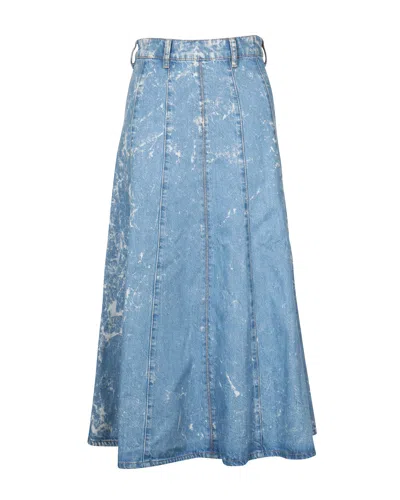 Ganni Bleached High-rise Midi Skirt In Blue Cotton Denim