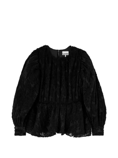 Ganni Blouse In Black Fil Coupe