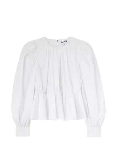 Ganni Blouse In Compact Poplin In White