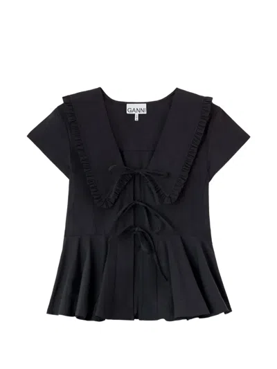 Ganni Blouse In Cotton Poplin In Multi