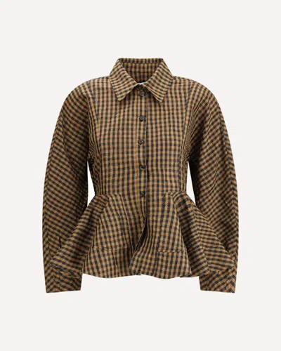 Ganni Blouse In Crinkled Checked Taffeta In Multi
