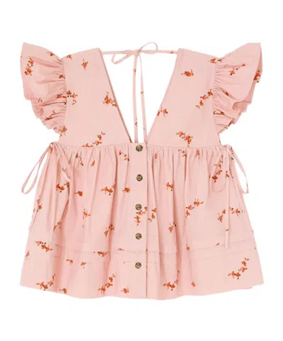 Ganni Blouse In Pink Cotton