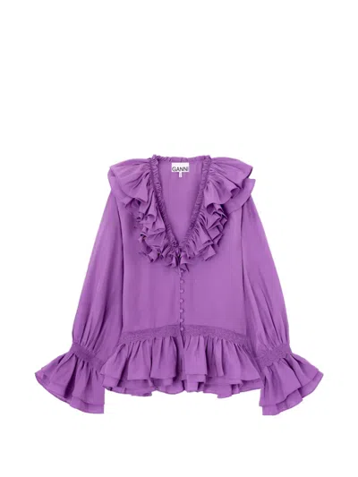 Ganni Blouse In Viscose Silk In Purple