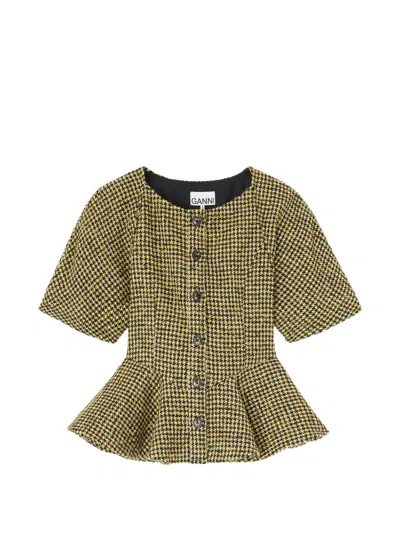 Ganni Blouse In Yellow Check In Gelb