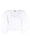 Ganni Smocked Cotton-poplin Cropped Blouse In White