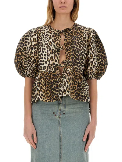 GANNI BLOUSE WITH ANIMAL PATTERN