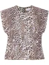 Ganni Leopard Blouse With Sequins In Multicolour
