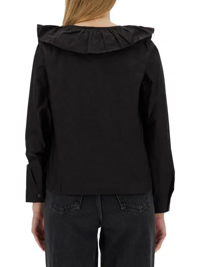 Ganni Blouse With Ruffles In Black