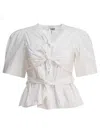 Ganni White Stretch Cotton Blouse In White