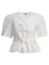 Ganni White Stretch Cotton Blouse In White