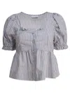Ganni Yarn Dyed Stripe Blouse Shirts Light Blue