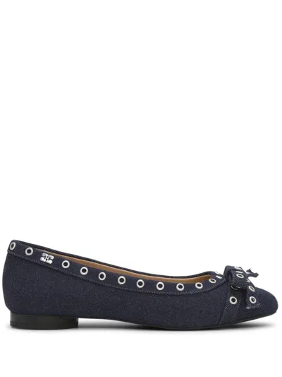 GANNI GANNI BLU NAVY BALLERINA FLATS EMBELLISHED WITH SILVER STUDS