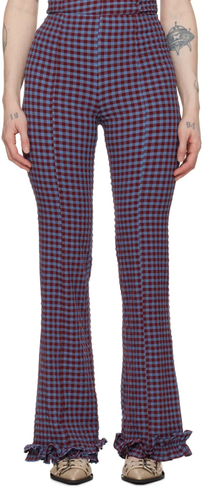 Ganni Gingham Check Trousers In 474 Racing Red