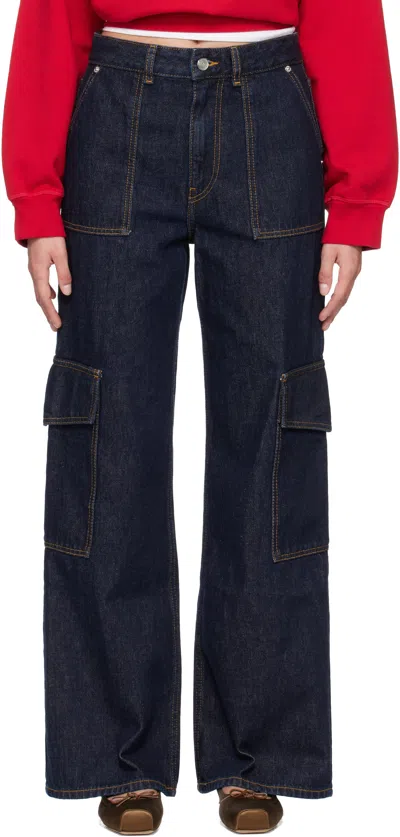 Ganni Non-stretch Straight Leg Jeans In Blue