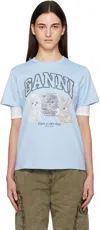Ganni Basic Cotton Jersey Animals Relaxed T-shirt In Blue
