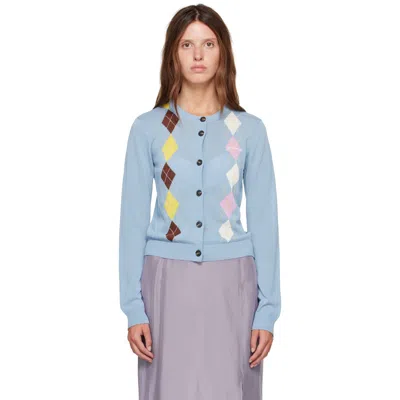 Ganni Blue Argyle Cardigan In 326 Soft Chambray