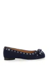 Ganni Blu Navy Ballerina Flats Embellished With Silver Studs In Blue