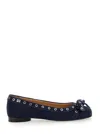 Ganni Blu Navy Ballerina Flats Embellished With Silver Studs In Blue