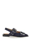 Ganni Blue Ballet Shoes With Double Buckle In Denim Woman