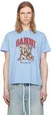 GANNI BLUE BASIC JERSEY TIGER RELAXED T-SHIRT