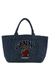 Ganni Blue Bear Medium Tote In Blue
