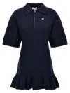 Ganni Blue Mini Dress With Classic Collar And Ruffled Hem In Wool Woman In Blue