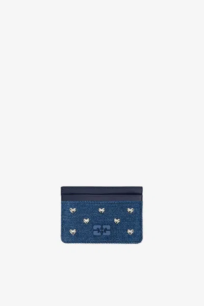 Ganni Blue Bou Denim Card Holder In