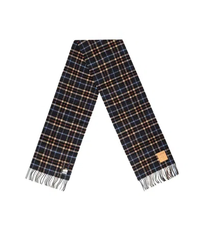 Ganni Blue Check Scarf In Brown