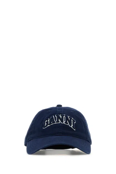 Ganni Blue Cotton Baseball Cap