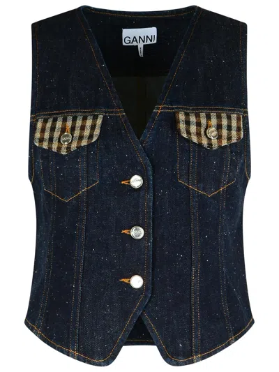 Ganni Blue Cotton Vest Women