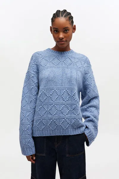 Ganni Blue Cotton Wool Bubble Jumper - Size M