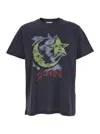 Ganni Blue Crewneck T-shirt With Maxi Logo Print On The Front In Cotton Man In Blue