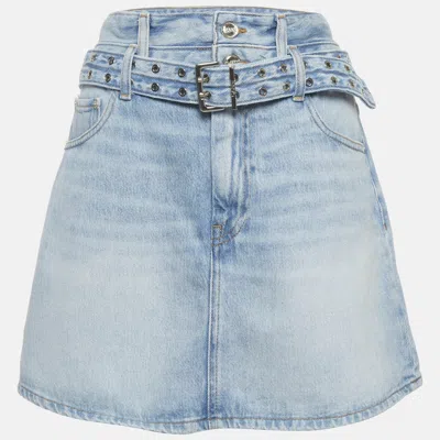 Pre-owned Ganni Blue Denim Belted Mini Skirt L/waist 32"