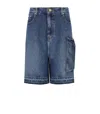 Ganni Blue Shorts With Belt Loops And One Front Patch Pocket In Denim Woman In Blue