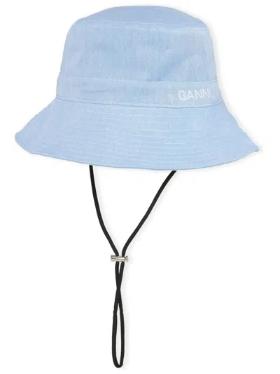 Ganni Fisherman Denim Bucket Hat In Blue
