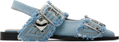 GANNI BLUE DENIM CHARMS FEMININE BUCKLE FLATS