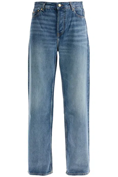 Ganni Blue Denim Cotton Jeans In Mid Blue Vintage