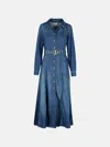 Ganni Blue Long Dress With Adjustable And Removable Waist Belt In Cotton Blend Woman In Blue