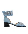 Ganni Blue Denim Feminine Buckle Open Cut Heels