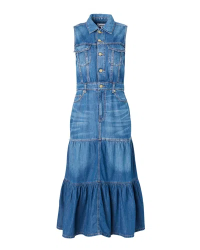 Ganni Sleeveless Denim Dress In Medium Wash Denim